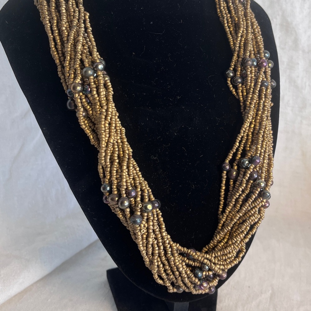 Elegant Bronze multistrand Beaded Necklace